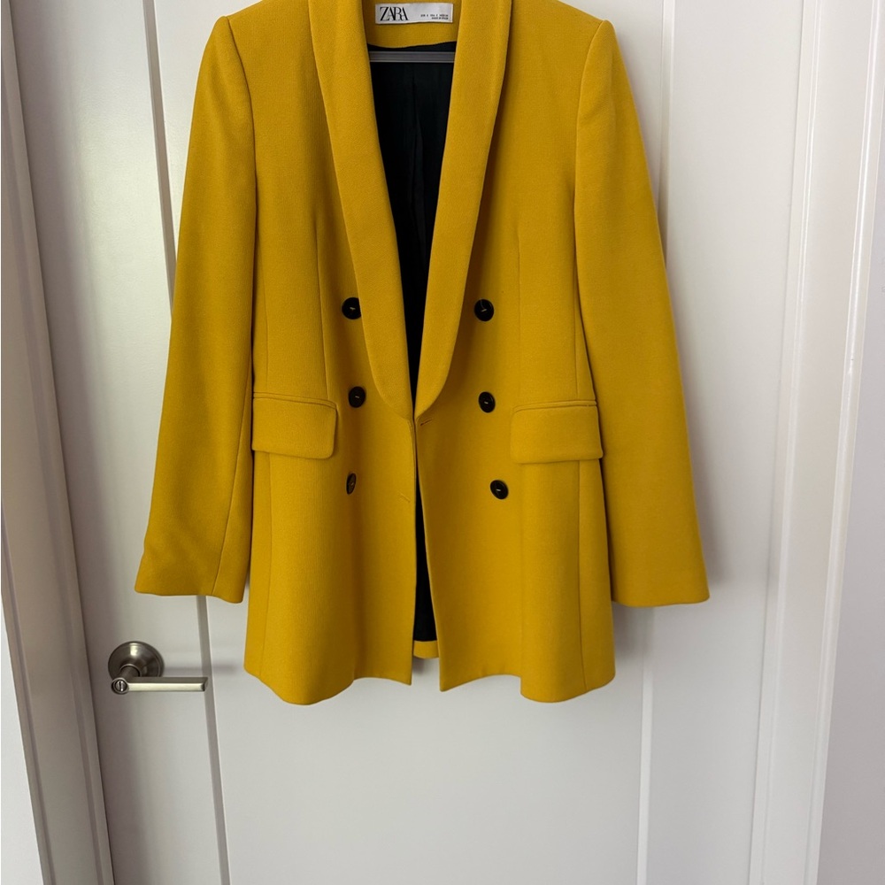 Zara Yellow Double-Breasted Blazer Jacket